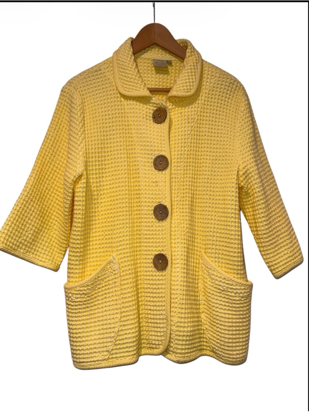 Focus Yellow button front cardigan w/ textured waffle knit design  Size Medium